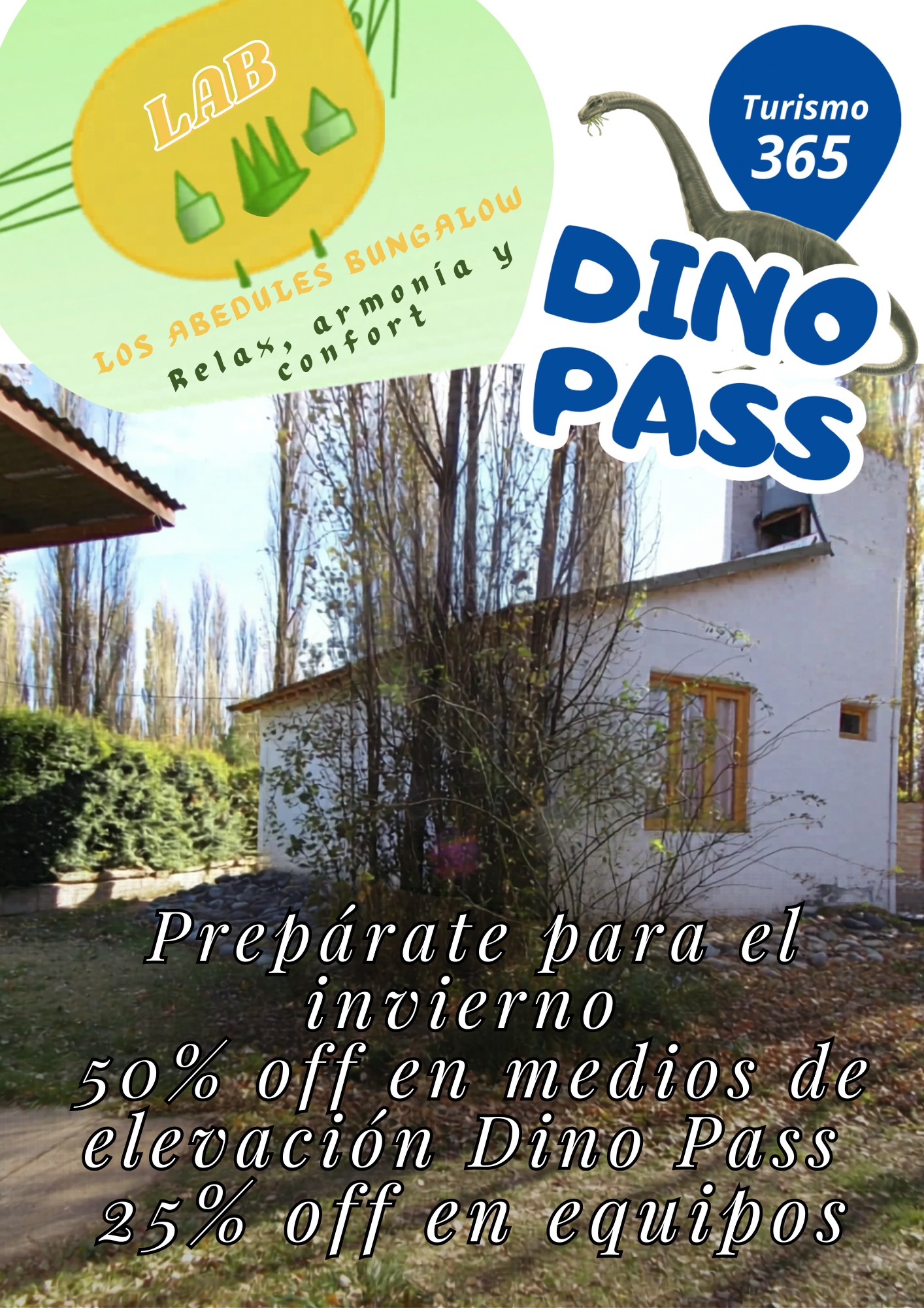Prepárate para el invierno 50% off en medios de elevación Dino Pass y 25% off en equipos